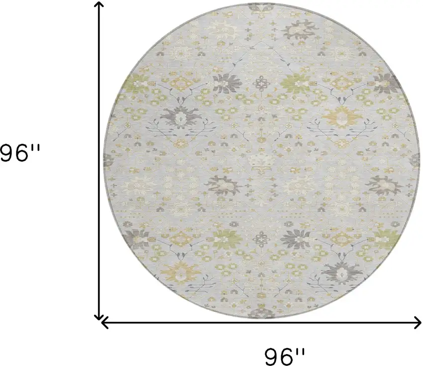 8' Silver Gray And Gold Round Oriental Washable Indoor Outdoor Area Rug Photo 3