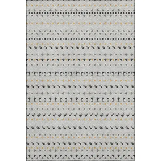 8' Silver Gray And Gold Striped Washable Area Rug With UV Protection Photo 1
