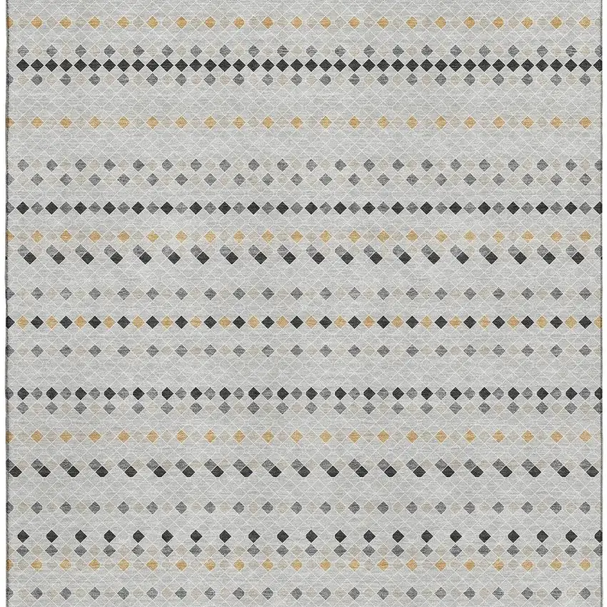 8' Silver Gray And Gold Striped Washable Area Rug With UV Protection Photo 3