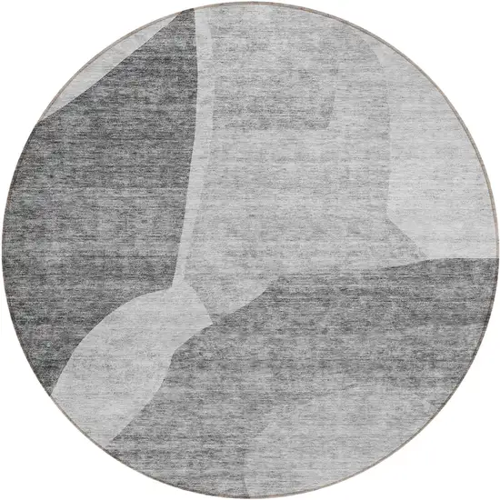 8' Silver Gray And Graphite Round Abstract Washable Indoor Outdoor Area Rug Photo 2