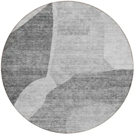 8' Silver Gray And Graphite Round Abstract Washable Indoor Outdoor Area Rug Photo 2