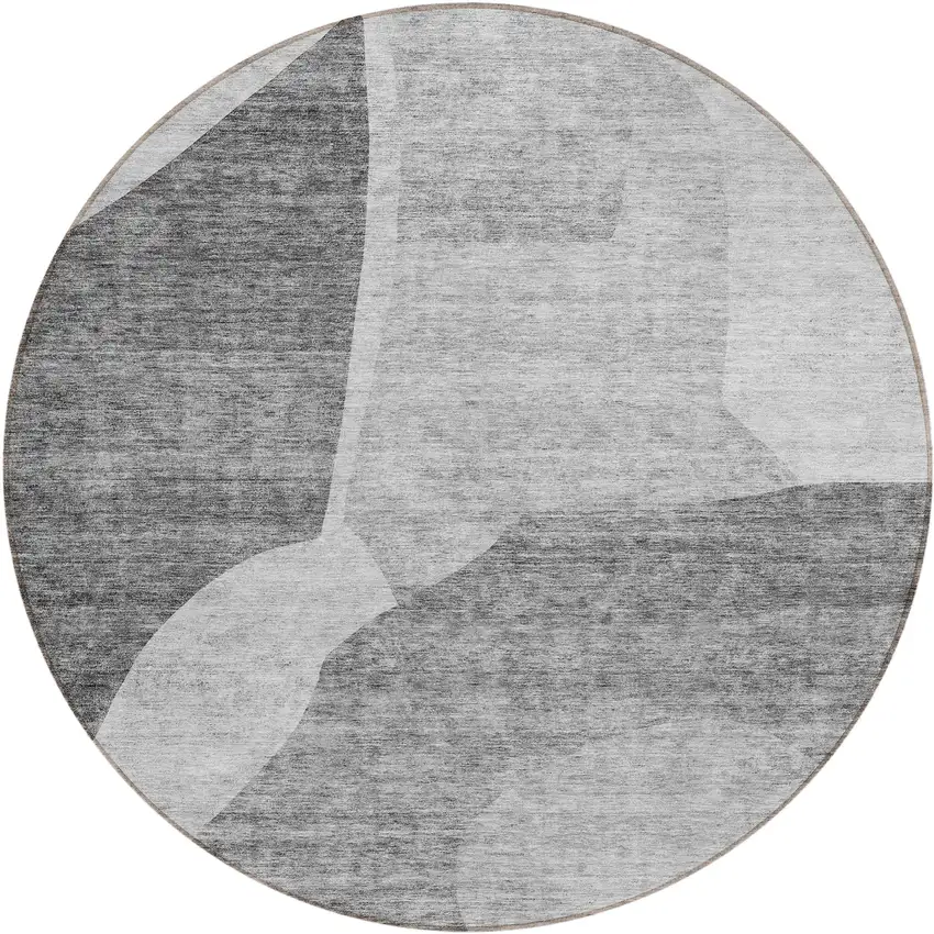 8' Silver Gray And Graphite Round Abstract Washable Indoor Outdoor Area Rug Photo 2