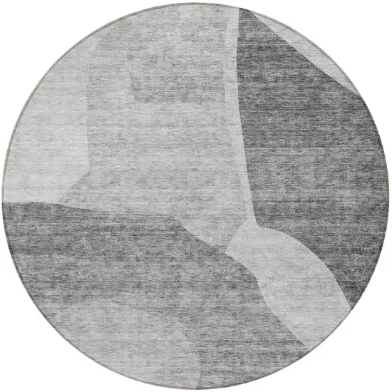8' Silver Gray And Graphite Round Abstract Washable Indoor Outdoor Area Rug Photo 4