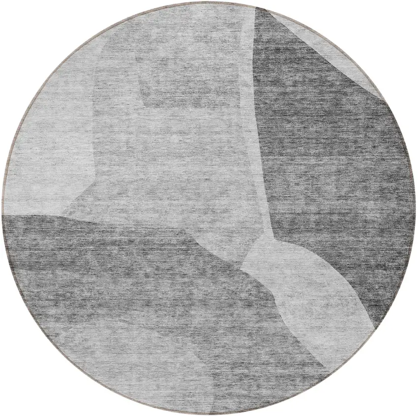 8' Silver Gray And Graphite Round Abstract Washable Indoor Outdoor Area Rug Photo 4