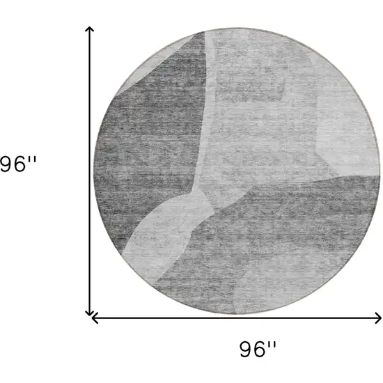 8' Silver Gray And Graphite Round Abstract Washable Indoor Outdoor Area Rug Photo 3