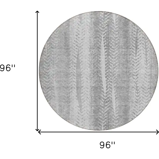 8' Silver Gray And Graphite Round Botanical Leaves Washable Indoor Outdoor Area Rug Photo 3