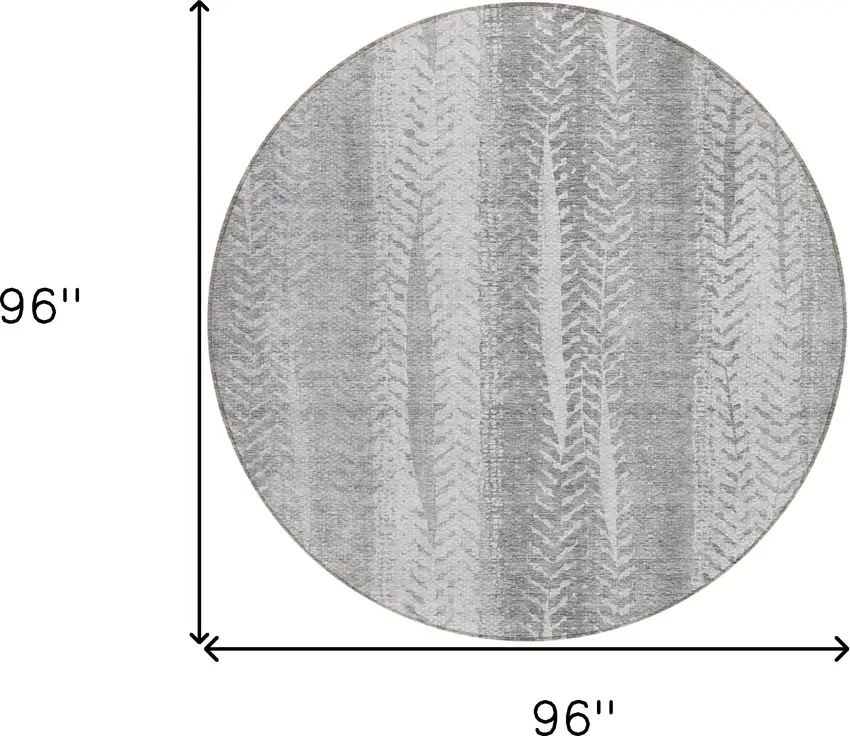 8' Silver Gray And Graphite Round Botanical Leaves Washable Indoor Outdoor Area Rug Photo 3