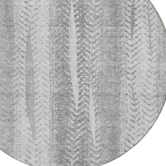 8' Silver Gray And Graphite Round Botanical Leaves Washable Indoor Outdoor Area Rug Photo 4