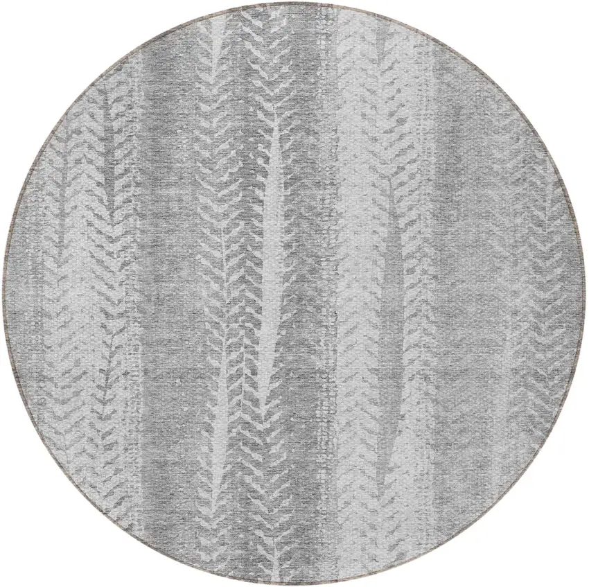 8' Silver Gray And Graphite Round Botanical Leaves Washable Indoor Outdoor Area Rug Photo 5