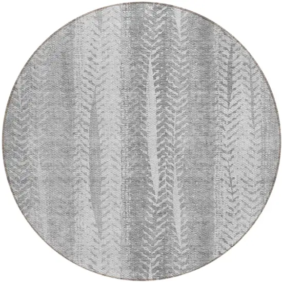 8' Silver Gray And Graphite Round Botanical Leaves Washable Indoor Outdoor Area Rug Photo 2