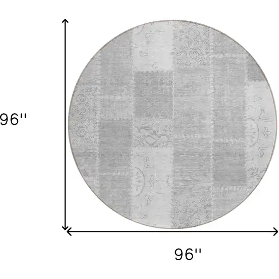 8' Silver Gray And Graphite Round Patchwork Washable Indoor Outdoor Area Rug Photo 8