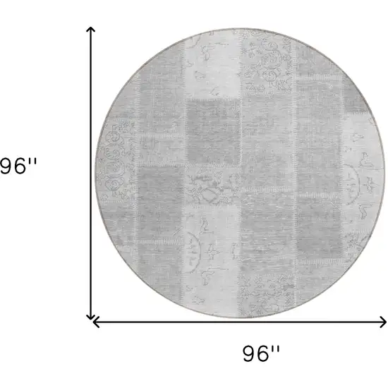 8' Silver Gray And Graphite Round Patchwork Washable Indoor Outdoor Area Rug Photo 8