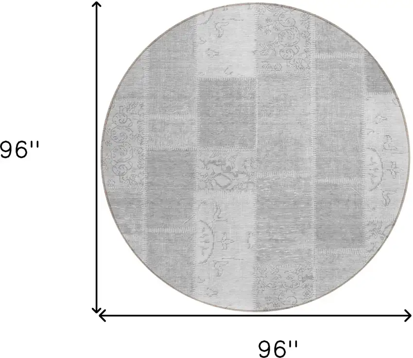 8' Silver Gray And Graphite Round Patchwork Washable Indoor Outdoor Area Rug Photo 8