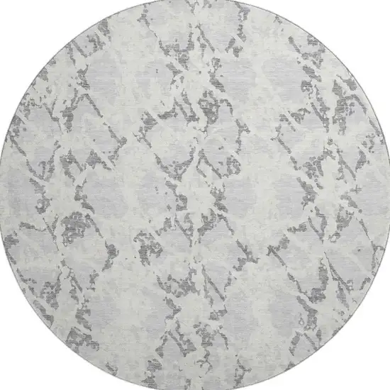 8' Silver Gray And Ivory Abstract Washable Round Rug With UV Protection Photo 3