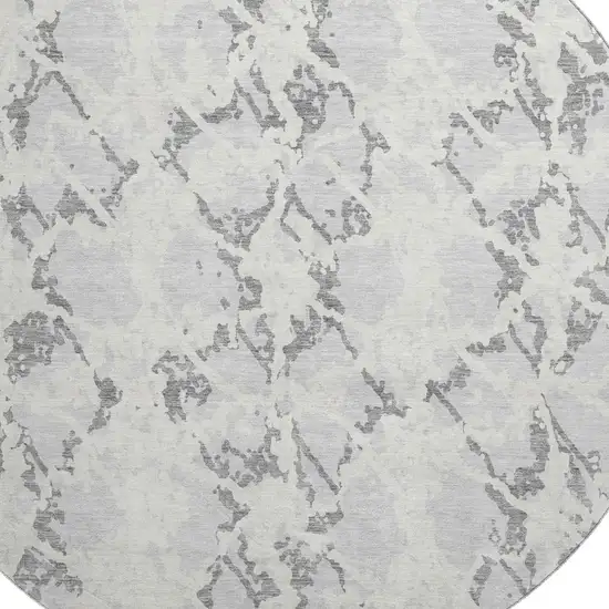 8' Silver Gray And Ivory Abstract Washable Round Rug With UV Protection Photo 3