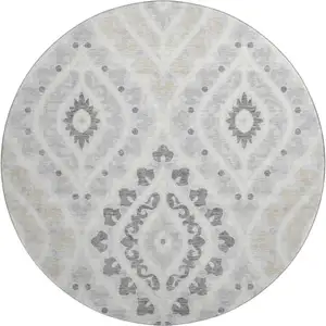 Photo of 8' Silver Gray And Ivory Diamond Washable Round Rug With UV Protection