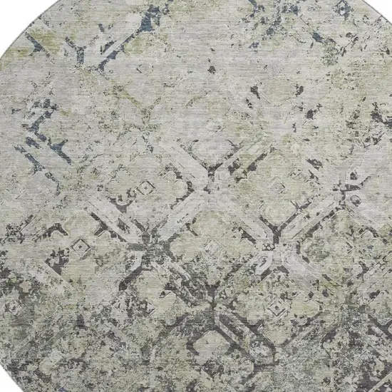 8' Silver Gray And Ivory Diamond Washable Round Rug With UV Protection Photo 3