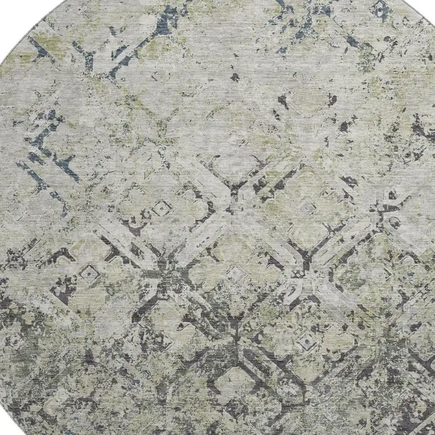 8' Silver Gray And Ivory Diamond Washable Round Rug With UV Protection Photo 3