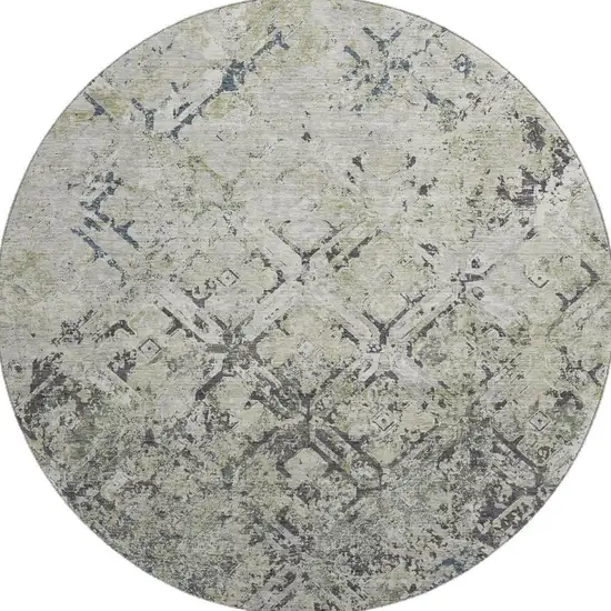 8' Silver Gray And Ivory Diamond Washable Round Rug With UV Protection Photo 4