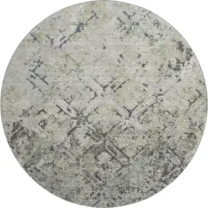 Photo of 8' Silver Gray And Ivory Diamond Washable Round Rug With UV Protection