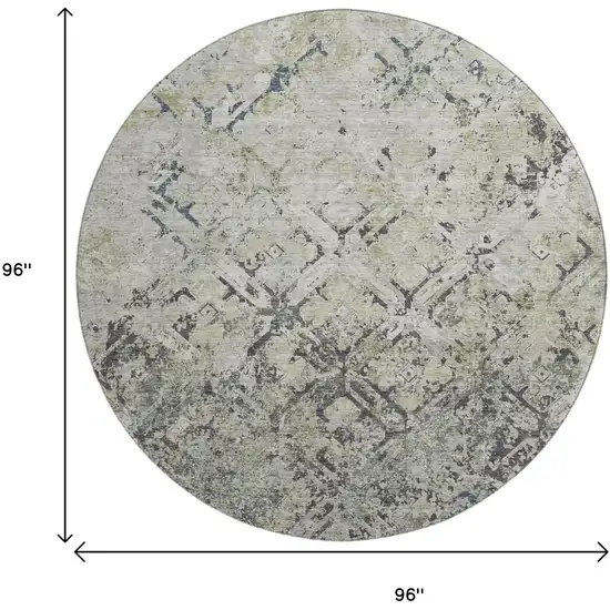 8' Silver Gray And Ivory Diamond Washable Round Rug With UV Protection Photo 3