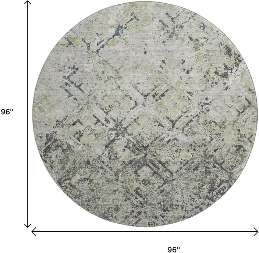 8' Silver Gray And Ivory Diamond Washable Round Rug With UV Protection Photo 3