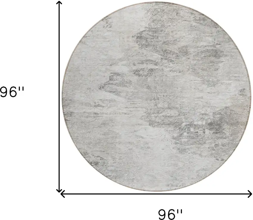 8' Silver Gray And Ivory Round Abstract Washable Indoor Outdoor Area Rug Photo 3