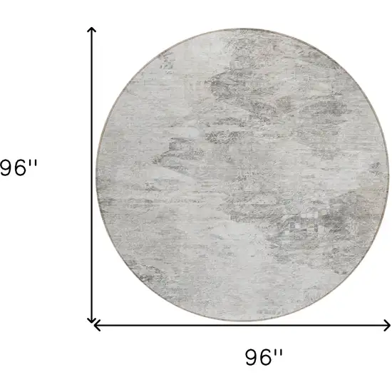 8' Silver Gray And Ivory Round Abstract Washable Indoor Outdoor Area Rug Photo 3