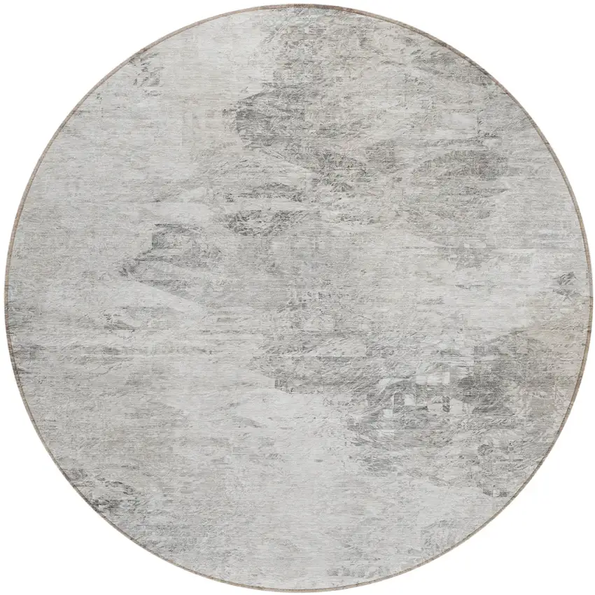 8' Silver Gray And Ivory Round Abstract Washable Indoor Outdoor Area Rug Photo 2