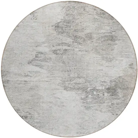 8' Silver Gray And Ivory Round Abstract Washable Indoor Outdoor Area Rug Photo 2