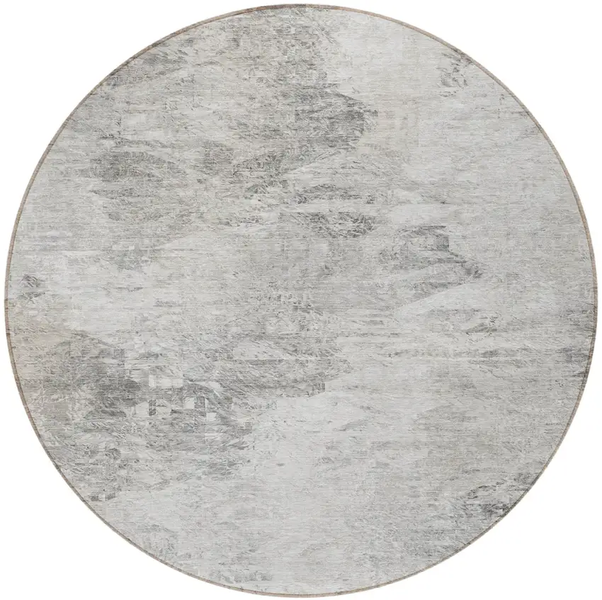 8' Silver Gray And Ivory Round Abstract Washable Indoor Outdoor Area Rug Photo 7