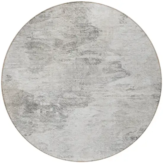8' Silver Gray And Ivory Round Abstract Washable Indoor Outdoor Area Rug Photo 7