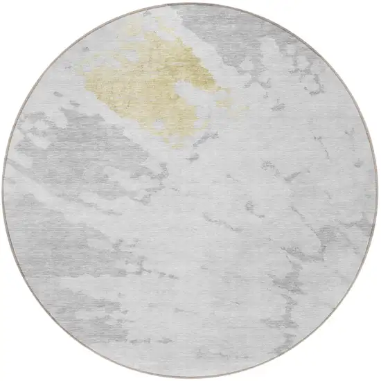 8' Silver Gray And Ivory Round Abstract Washable Indoor Outdoor Area Rug Photo 4