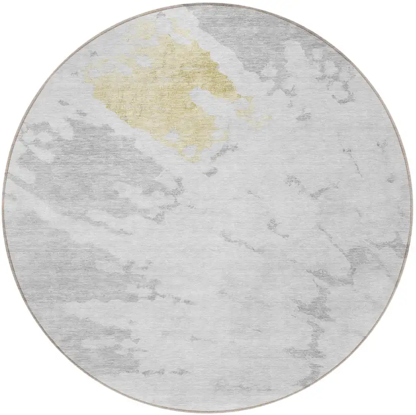 8' Silver Gray And Ivory Round Abstract Washable Indoor Outdoor Area Rug Photo 4