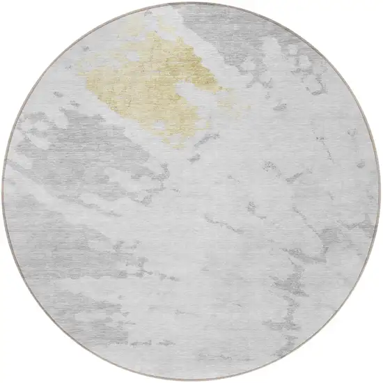 8' Silver Gray And Ivory Round Abstract Washable Indoor Outdoor Area Rug Photo 4