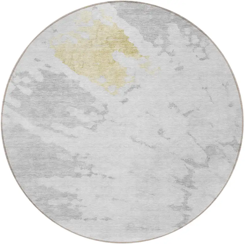 8' Silver Gray And Ivory Round Abstract Washable Indoor Outdoor Area Rug Photo 4