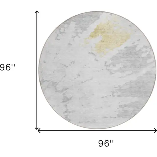 8' Silver Gray And Ivory Round Abstract Washable Indoor Outdoor Area Rug Photo 3