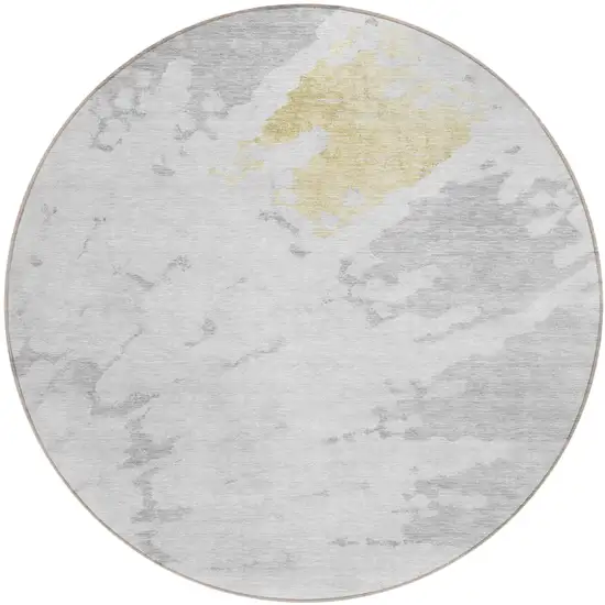 8' Silver Gray And Ivory Round Abstract Washable Indoor Outdoor Area Rug Photo 2