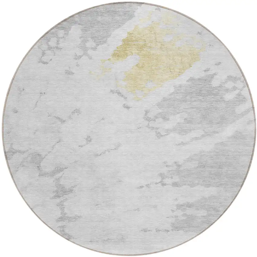 8' Silver Gray And Ivory Round Abstract Washable Indoor Outdoor Area Rug Photo 2