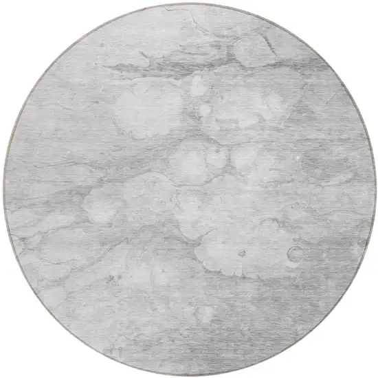 8' Silver Gray And Ivory Round Abstract Washable Indoor Outdoor Area Rug Photo 1