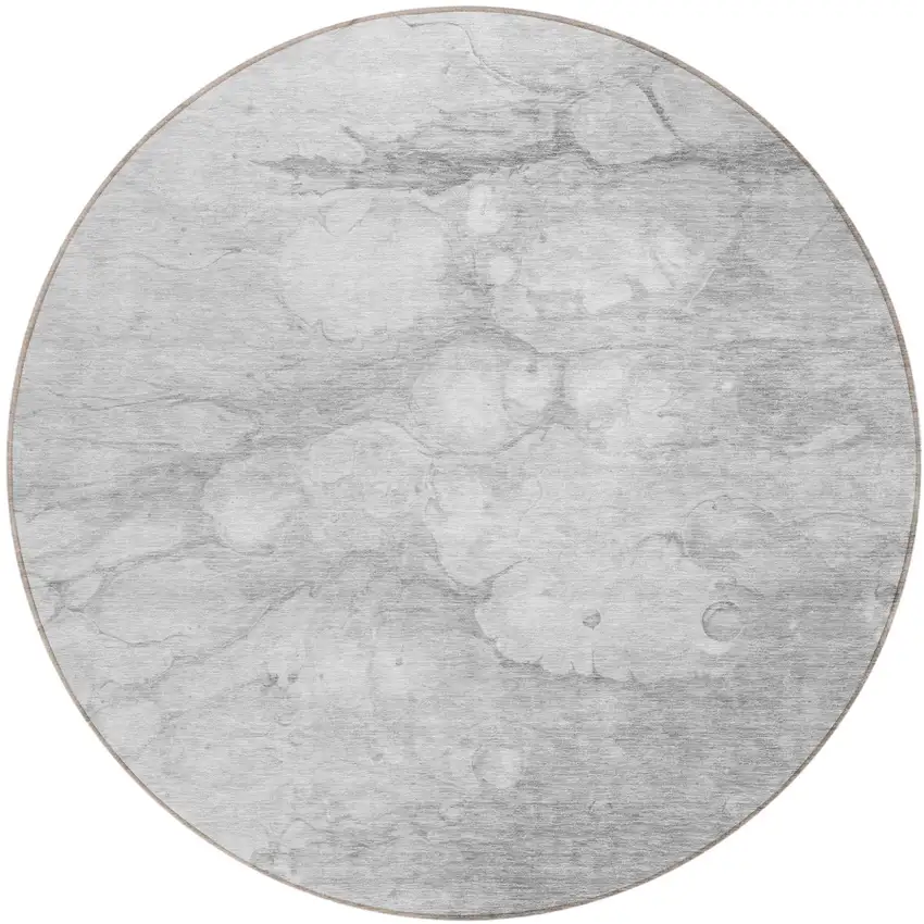 8' Silver Gray And Ivory Round Abstract Washable Indoor Outdoor Area Rug Photo 1