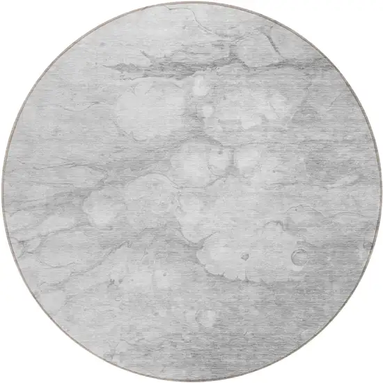 8' Silver Gray And Ivory Round Abstract Washable Indoor Outdoor Area Rug Photo 1