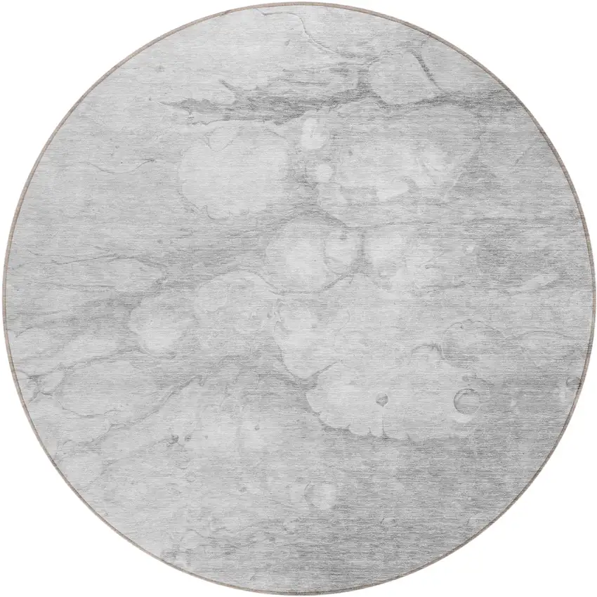 8' Silver Gray And Ivory Round Abstract Washable Indoor Outdoor Area Rug Photo 1