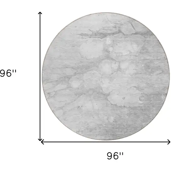 8' Silver Gray And Ivory Round Abstract Washable Indoor Outdoor Area Rug Photo 3