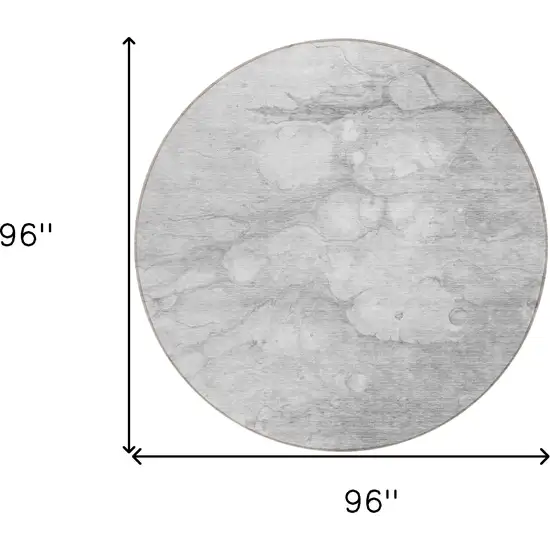 8' Silver Gray And Ivory Round Abstract Washable Indoor Outdoor Area Rug Photo 3