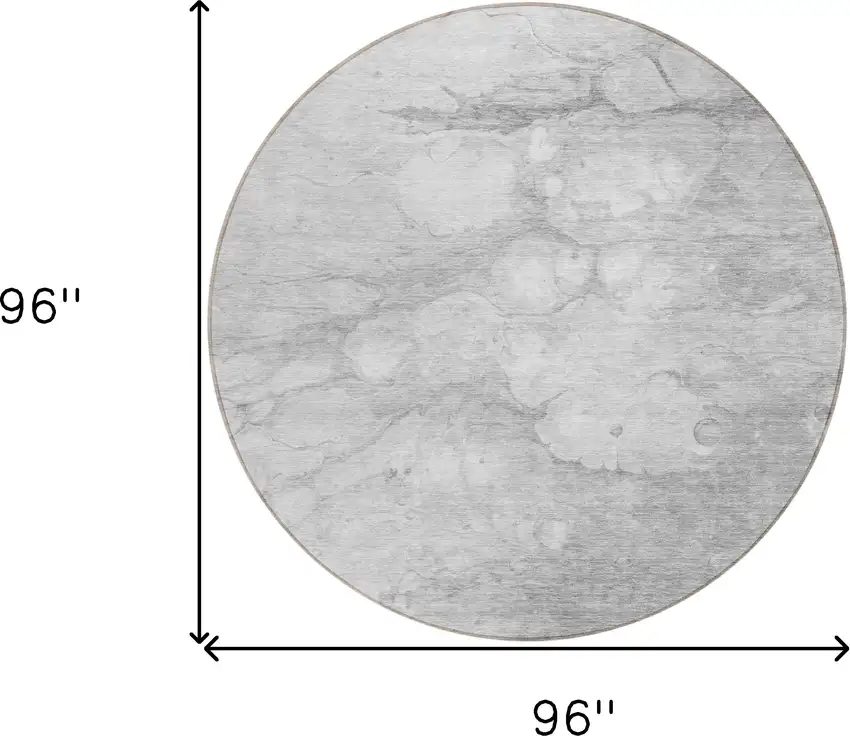 8' Silver Gray And Ivory Round Abstract Washable Indoor Outdoor Area Rug Photo 3