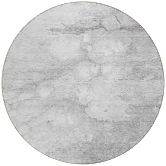 8' Silver Gray And Ivory Round Abstract Washable Indoor Outdoor Area Rug Photo 5