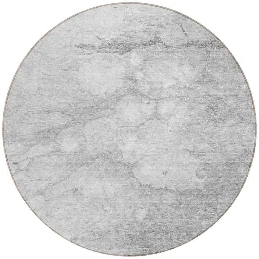 8' Silver Gray And Ivory Round Abstract Washable Indoor Outdoor Area Rug Photo 5