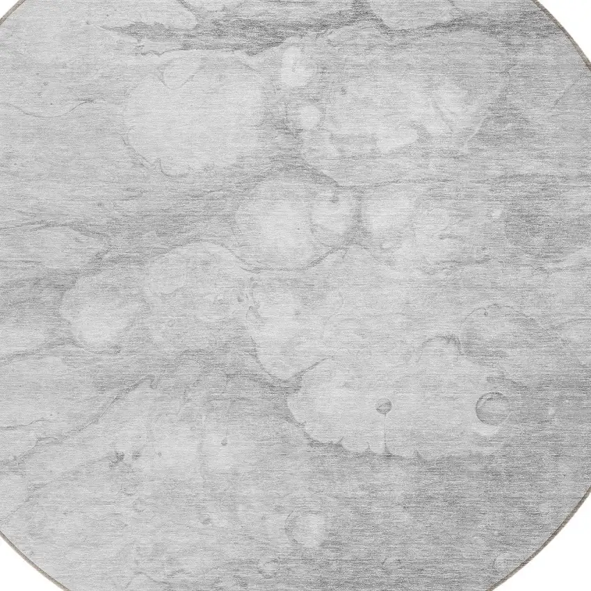 8' Silver Gray And Ivory Round Abstract Washable Indoor Outdoor Area Rug Photo 4