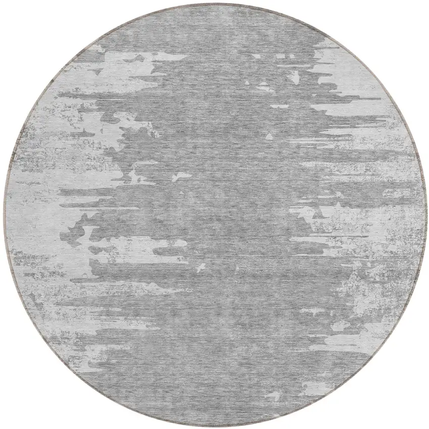 8' Silver Gray And Ivory Round Abstract Washable Indoor Outdoor Area Rug Photo 1